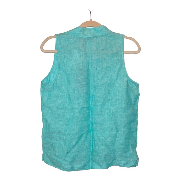 JONES NEW YORK Blue Linen Sleeveless Tank with Collar  S NWT - Picture 3 of 7